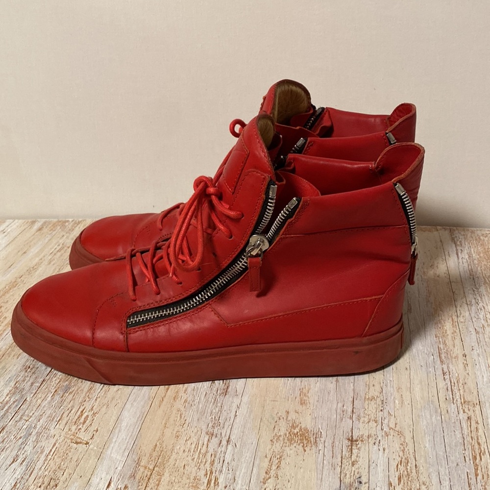 Giuseppe Zanotti Red Leather High Top Sneakers